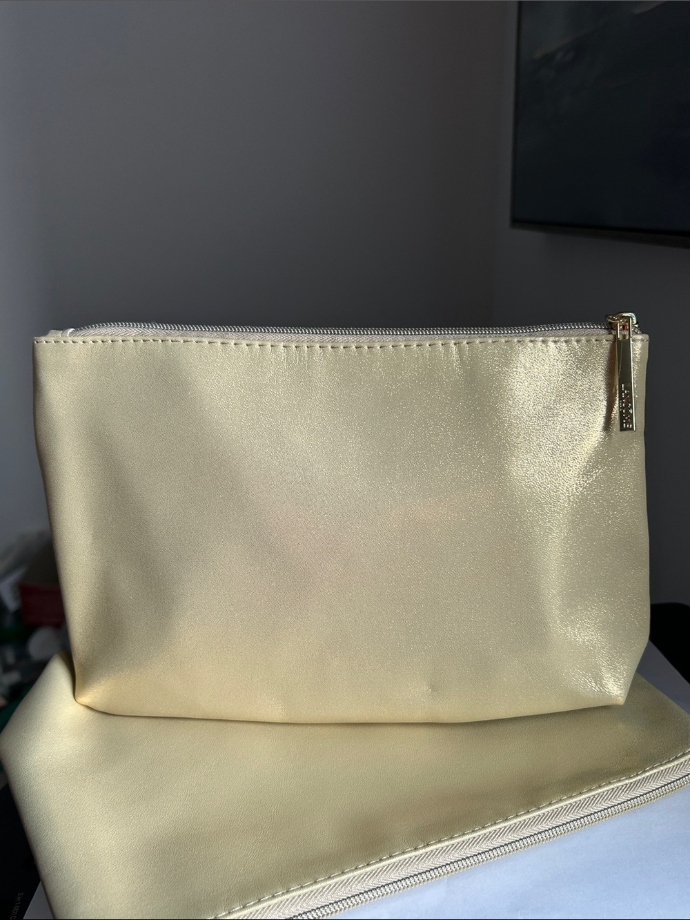 2/$10 LANCÔME Gold Satin Zip Pouch